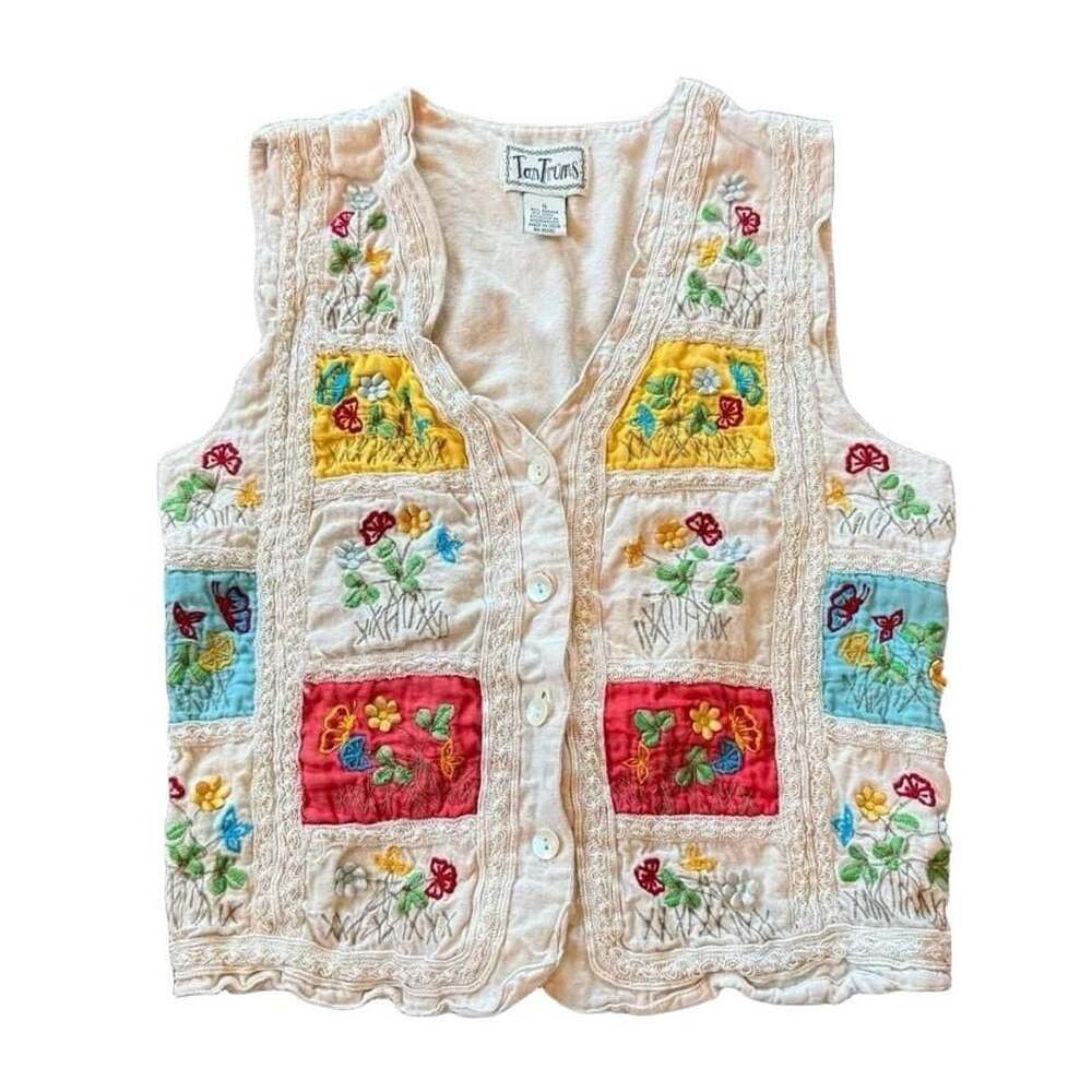 Tantrums Floral Embroidered Vest Women’s Size Small Vintage Patchwork